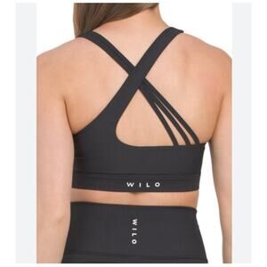 Wilo Contour Strap Sports Bra Size S Black Spellout Athleisure Gym Yoga Running